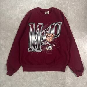 90s Vintage Mississippi State Bulldogs Big Print Maroon Crewneck -L